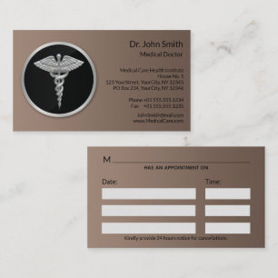 Silver Professional Medical Caduceus Appointment Card