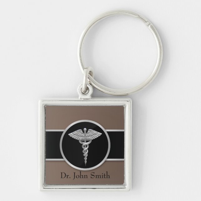 Silver Professional Medical Caduceus - Keychain (Front)