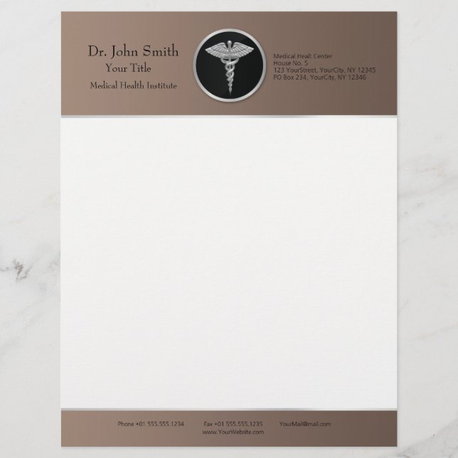 Silver Professional Medical Caduceus - Letterhead (Front)