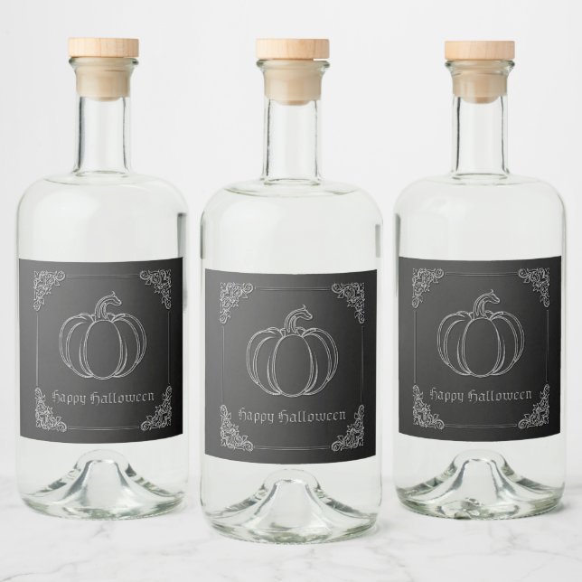 Silver Pumpkin Halloween Liquor Bottle Label (Bottles)