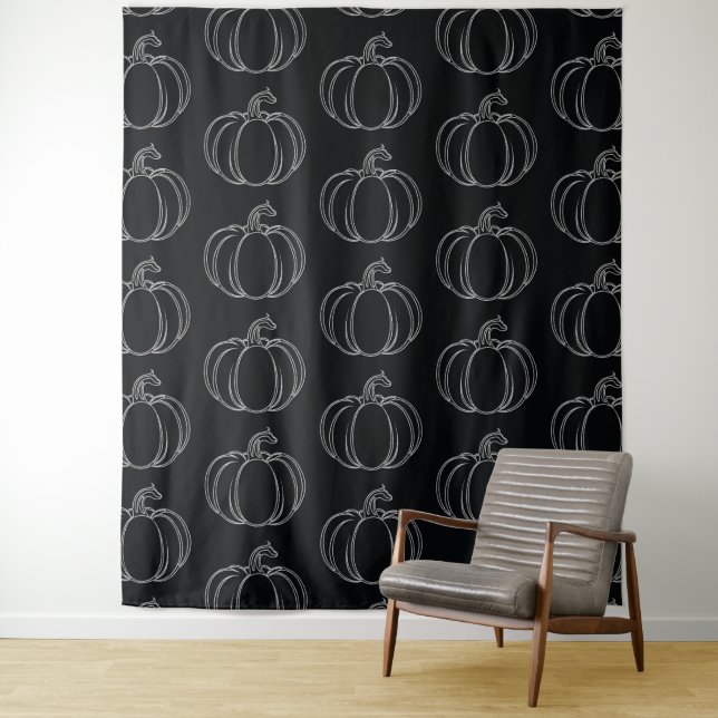 Silver Pumpkin Halloween Photo Backdrop Tapestry (In Situ)