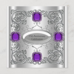 Silver Purple 25th Wedding Anniversary Party Invitation