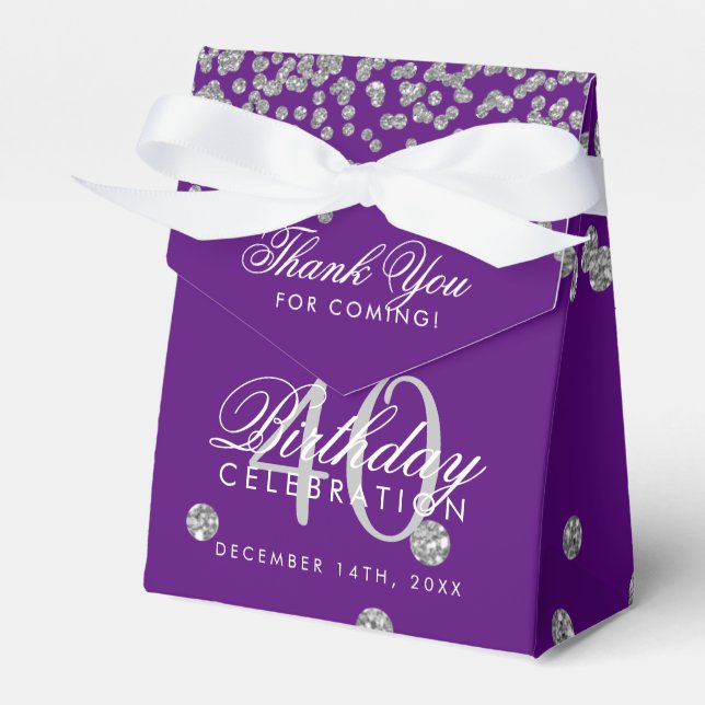Silver Purple 40th Birthday Thank You Confetti Favour Box (Front Side)