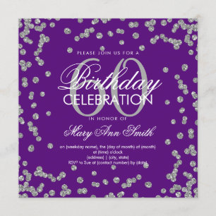 Silver Purple 60th Birthday Glitter Confetti Invitation