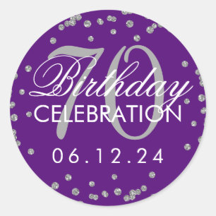 Silver Purple 70th Birthday Glitter Confetti Classic Round Sticker