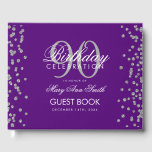 Silver Purple 90th Birthday Glitter Confetti Guest Book<br><div class="desc">Elegant 90th Birthday Party Silver Glitter Confetti Purple template.</div>