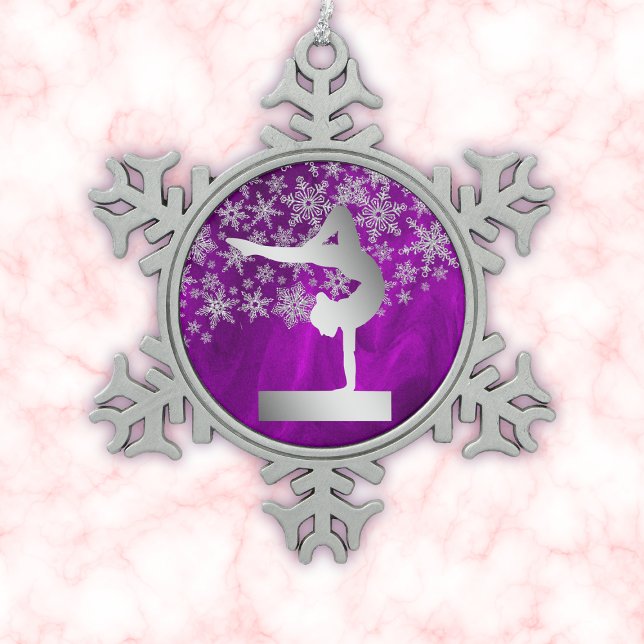 Silver Purple Balance Beam Gymnast Snowflake Pewter Christmas Ornament (Creator Uploaded)