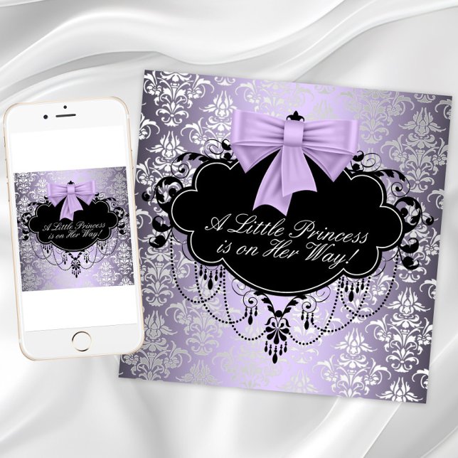 Silver Purple Black Princess Baby Girl Shower Invitation (Purple and black baby shower invitation. Change the text as needed. Download and printed available.)