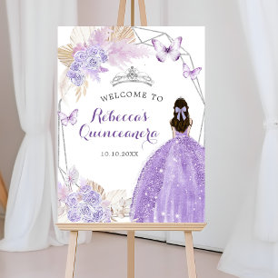 Silver Purple Boho Butterfly Quinceañera Welcome Poster