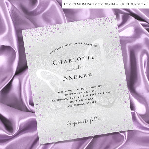Silver purple butterfly budget wedding invitation flyer