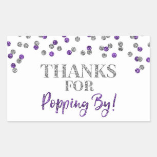 Silver Purple Confetti Thanks for Popping By Rectangular Sticker