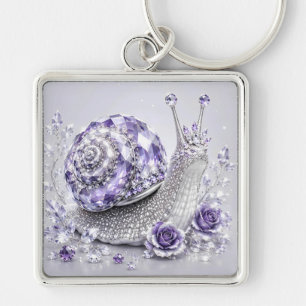 Silver Purple Crystal Snail Key Ring