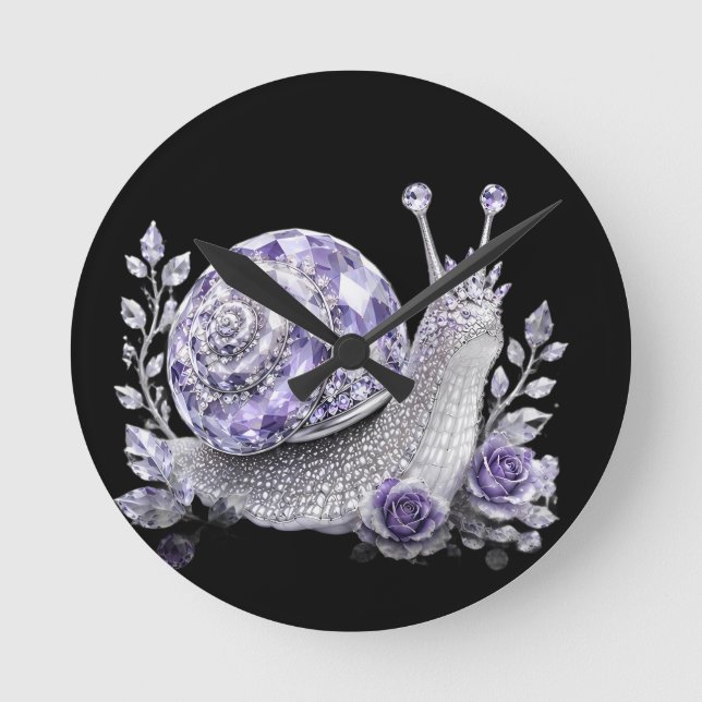 Silver Purple Crystal Snail Round Clock (Front)