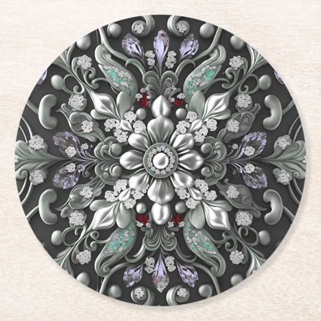 Silver Purple Decorative Paper Coaster (Front)