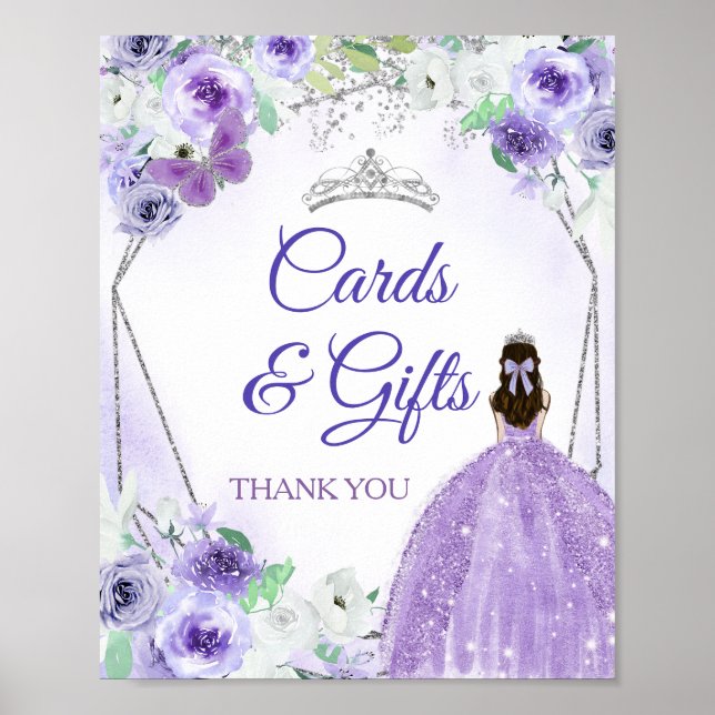 Silver & Purple Dresses Quinceañera Cards & Gifts Poster (Front)