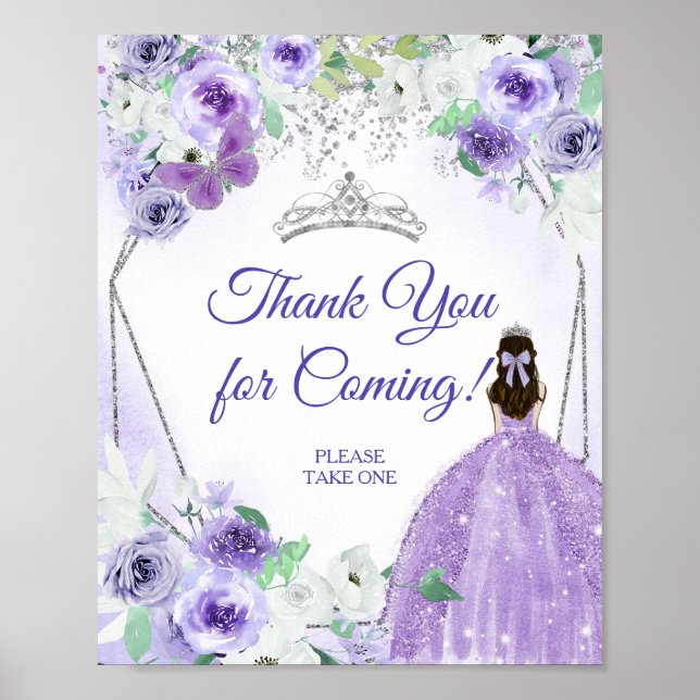 Silver & Purple Dresses Quinceañera Thank You  Poster (Front)