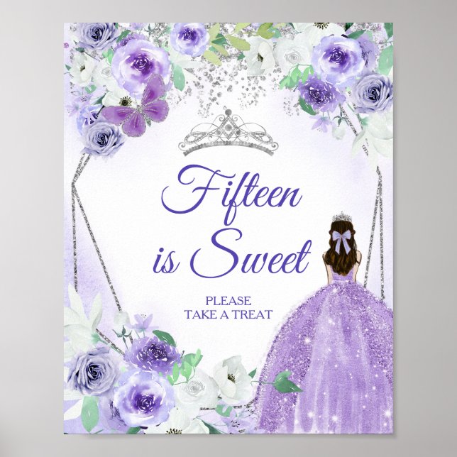 Silver & Purple Dresses Quinceañera Treat Favour  Poster (Front)