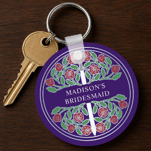 Silver Purple Floral Bridesmaid Royal Wedding Gift Key Ring