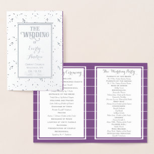 Silver Purple Foil Vintage Damask WEDDING PROGRAM Card