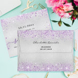 Silver purple glitter dust metal monogram envelope<br><div class="desc">A faux silver metallic looking background with purple faux glitter dust. Personalise and add your name and return address on the back. The name is written with a modern and trendy handlettered style script. Perfect for birthday party invitations!</div>