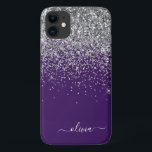 Silver Purple Glitter Girly Monogram Name Case-Mate iPhone Case<br><div class="desc">Silver and Purple Faux Sparkle and Dripping Glitter Brushed Metal Monogram Name and Initial Phone. This makes the perfect sweet 16 birthday,  wedding,  bridal shower,  anniversary,  baby shower or bachelorette party gift for someone that loves glam luxury and chic styles.</div>
