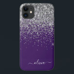 Silver Purple Glitter Girly Monogram Name Case-Mate iPhone Case<br><div class="desc">Silver and Purple Faux Sparkle and Dripping Glitter Brushed Metal Monogram Name and Initial Phone. This makes the perfect sweet 16 birthday,  wedding,  bridal shower,  anniversary,  baby shower or bachelorette party gift for someone that loves glam luxury and chic styles.</div>