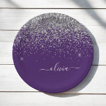 Silver Purple Glitter Girly Monogram Name Paper Plate<br><div class="desc">Silver and Purple Sparkle Glitter Monogram Name and Initial Party Plates. This makes the perfect sweet 16 birthday,  wedding,  bridal shower,  anniversary,  baby shower or bachelorette party gift for someone that loves glam luxury and chic styles.</div>