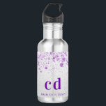 Silver purple glitter monogram initials 532 ml water bottle<br><div class="desc">A faux silver looking background with purple faux glitter dust. Purple coloured text. Personalise and add your monogram initials and your name.</div>