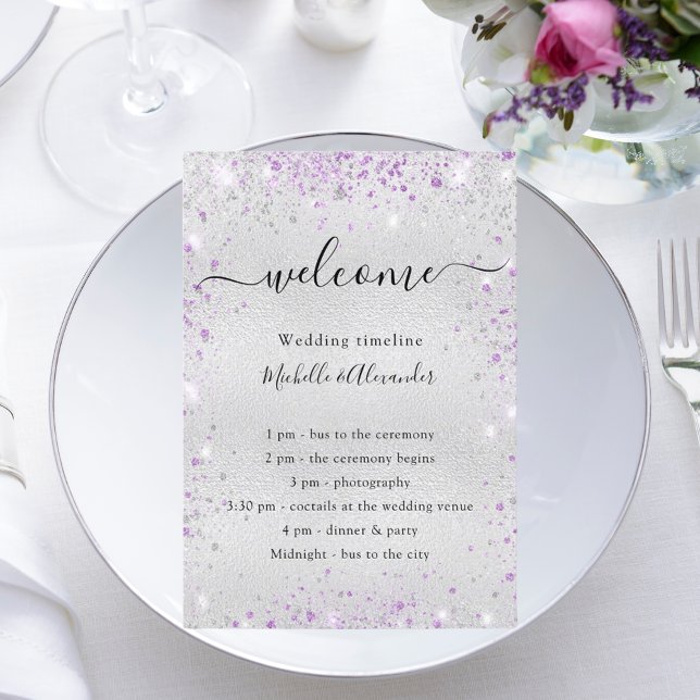 Silver purple glitter wedding program enclosure card (Creator Uploaded)