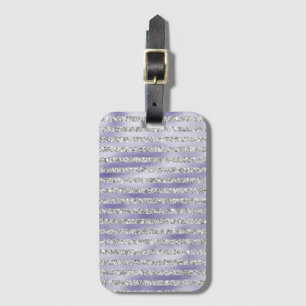 Silver Purple Glitzy Glitter Stripes Luggage Tag