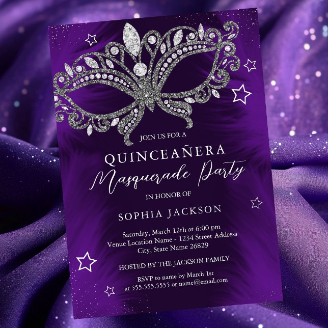 Silver Purple Masquerade Mask Star Quinceanera (Creator Uploaded)