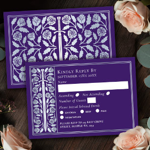Silver Purple Mediaeval Sword Wedding RSVP Card