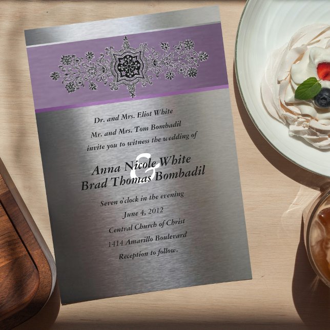 Silver Purple Metallic Wedding Invitation (Creator Uploaded)