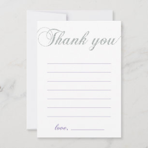 Silver & Purple Modern Girl Party Thank You Note Card