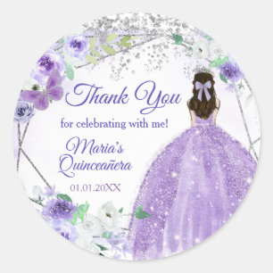 Silver Purple Quinceañera 15 Anos  Classic Round Sticker