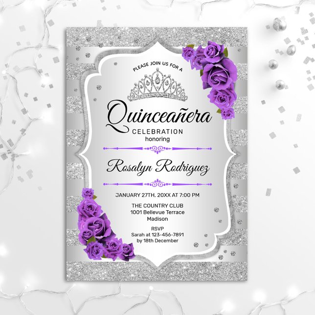 Silver Purple Quinceanera Invitation (Creator Uploaded)