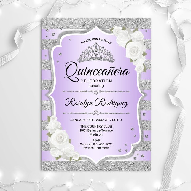 Silver Purple Quinceanera Invitation (Creator Uploaded)