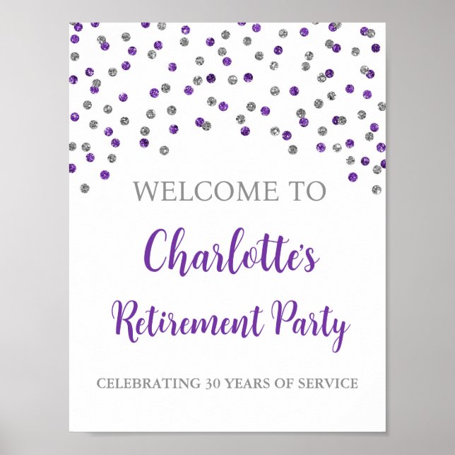 Silver Purple Retirement Party 8.5x11 Poster (Front)