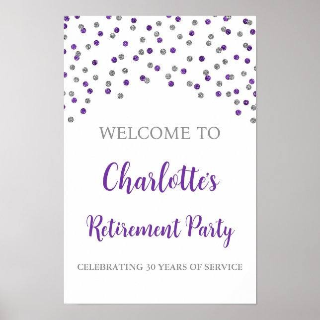 Silver Purple Retirement Party Custom 12x18 Poster (Front)