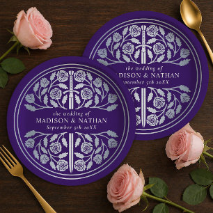 Silver Purple Royal Mediaeval Sword Wedding  Paper Plate