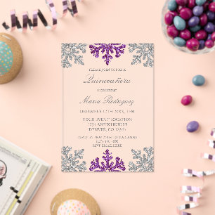 Silver Purple Snowflake Winter Quinceanera Acrylic Invitations