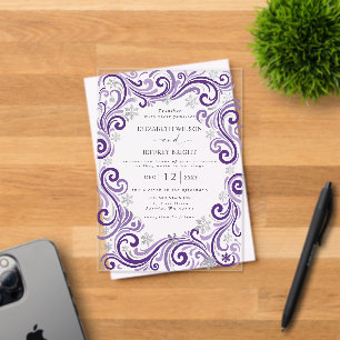 Silver Purple Snowflakes Winter Wedding Acrylic Invitations