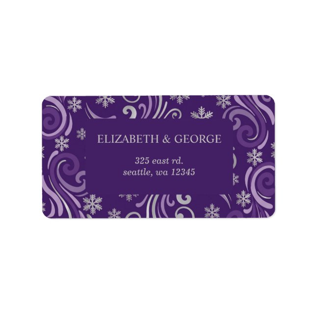 Silver Purple Snowflakes Winter Wedding Label (Front)