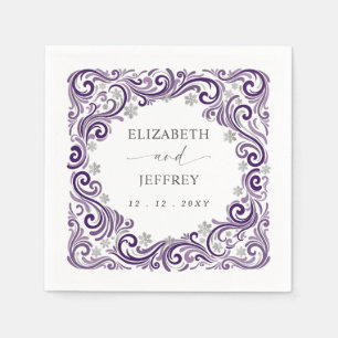 Silver Purple Snowflakes Winter Wedding Napkin