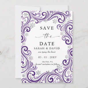 Silver Purple Snowflakes Winter Wedding Photo Save The Date