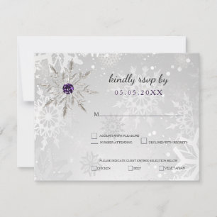 silver purple snowflakes winter wedding rsvp card