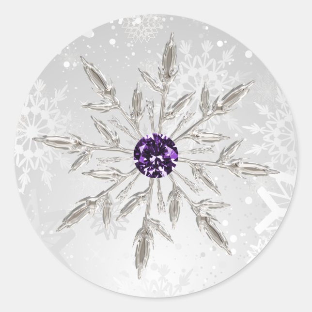 silver purple snowflakes winter wedding stickers (Front)