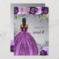 Silver Purple Sparkle Dress Sweet 16 birthday Invi