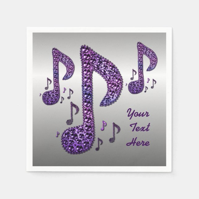 Silver Purple Sparkle Music Notes Napkins (Front)