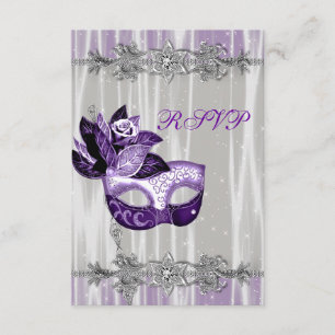 Silver Purple Sparkle Purple Masquerade Party RSVP Card